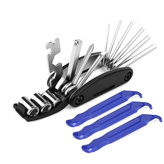 16 Multi-Function Multi Bicycle Tool, 3 pcs Tire Pry Bars Rods Set, Bike Cycling Mechanic Repair Tools Kit, Hex Spoke Wrench Mountain Cycle Screwdriver Tool