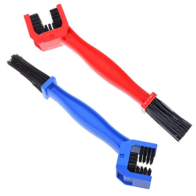 COOLWHEEL 2 Piecese Motorcycle & Bicycle Chain Cleaning Tool-Multi-Purpose Bike Cleaning Brush, Bike Chain Crankset Brush Washer Cleaner Cleaning Tool (Blue and Red)