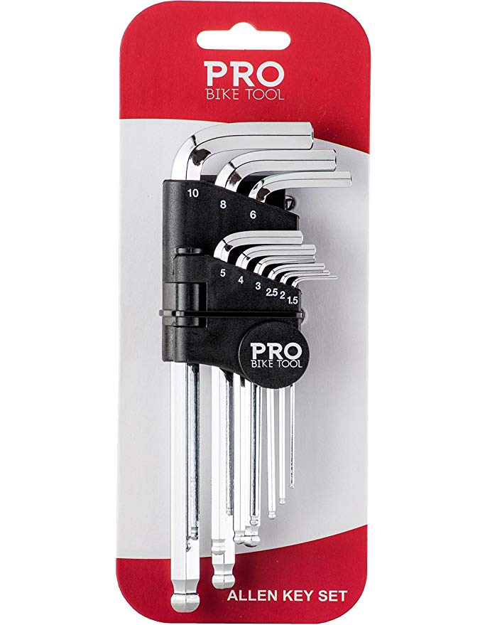 Pro Bike Tool Allen Key, Hex Wrench, Ball End Set - 9 Heat Treated S2 Steel Hex Tools - Essential Bicycle Maintenance Kit for Road and Mountain Bikes