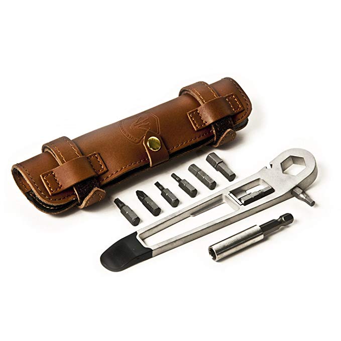 FULL WINDSOR Nutter Cycle Multi Tool Hardened Stainless Steel Body Bicycle Pinner Brown Leather Pouch