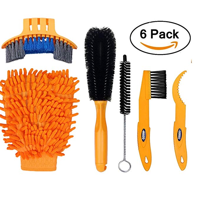 Bike Cleaning Brush Tool Kit Set, DOCA 6 Pack Bicycle Chain Cleaner Cycling Clean Tire Brushes,Motorcycle Bike Chain Cleaning Tools for Mountain,Road,City, Hybrid,BMX Bike and Folding Bike - Durable