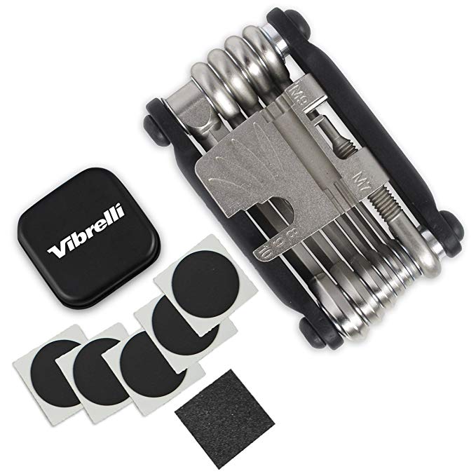 Vibrelli Bike Multi Tool V19 - with Glueless Puncture Repair Kit & Carry Case - Bicycle Multitool