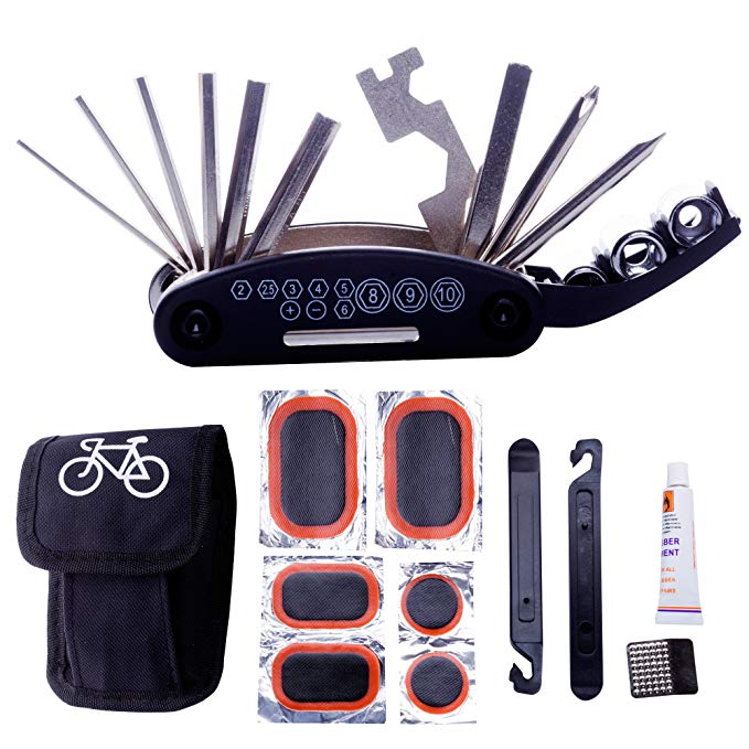 DAWAY Bike Repair Tool Kits - 16 in 1 Multifunction Bicycle Mechanic Fix Tools Set Bag with Tire Patch Levers, Practical Xmas Thanksgiving Birthday Gift