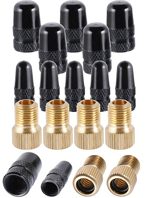 TecUnite 18 Pieces Bicycle Valve Adapter Bike Tube Pump Air Compressor Tools Include Copper Converter Alloy Valve Caps