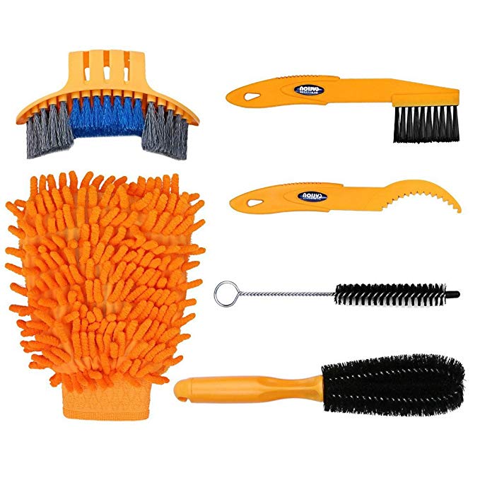Henryu Bike Cleaning Kit 6-Piece Set, 5 Professional Brushes + 1 Coral Fleece Grove,Fit for Cleaning All Bike