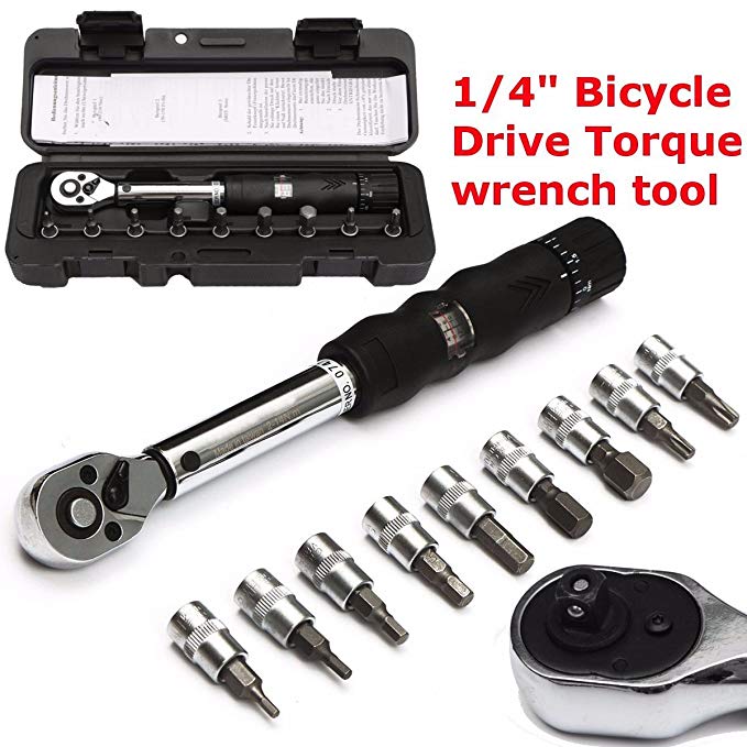 Bicycle Bike Torque Wrench, DRILLPRO 1/4-Inch Bicycle Bike Torque Wrench Socket Set Kit Allen Key Tool 2~14NM